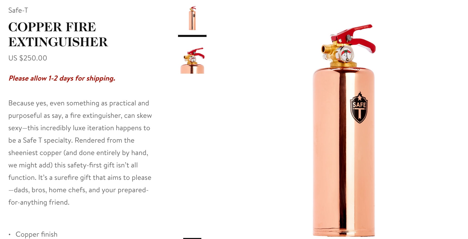 Goop Gift Guide Holiday 2019 - Rose Gold Copper Fire Extinguisher