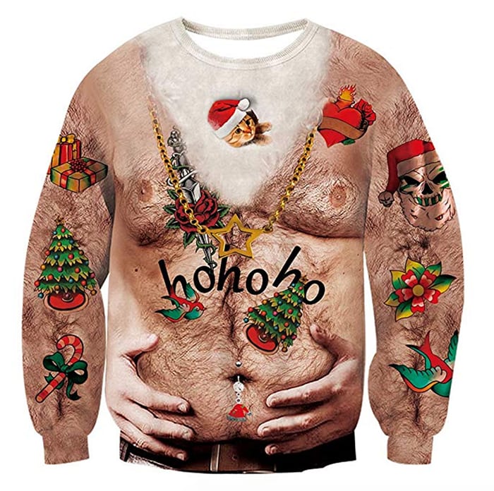 Tacky Christmas Party Ideas - Shirtless Santa Sweatshirt