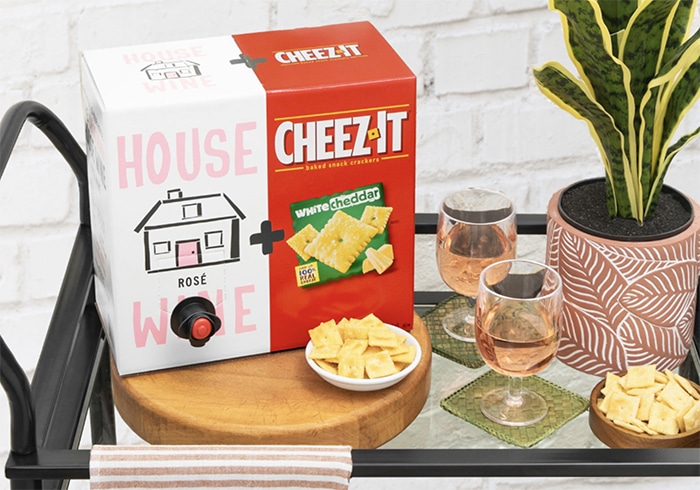 Cheez-Its and Wine - rose on bar cart