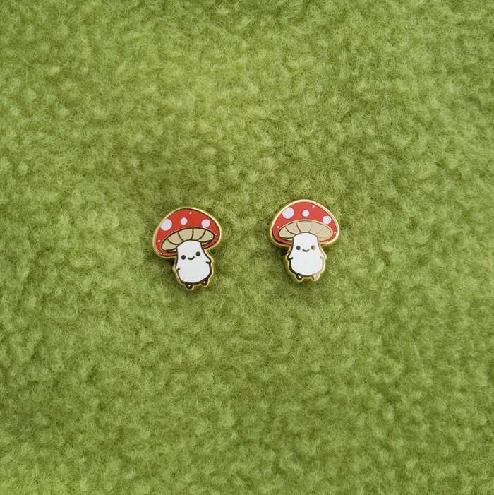 Cottagecore Earrings - tiny mushroom stud earrings