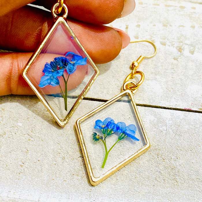 Cottagecore jewelry geometric flower resin dangle earrings