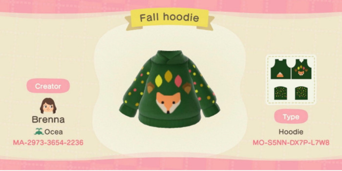 Fall Outfits Animal Crossing - green hoodie with fox and leaves