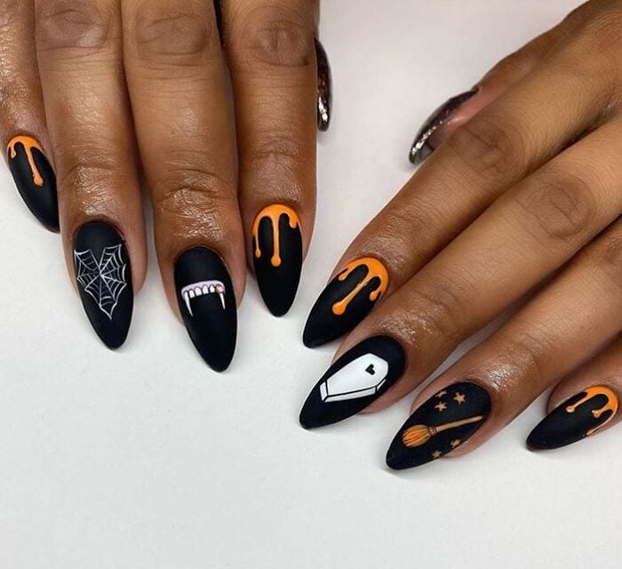 Black Halloween Nails - Coffins Fangs and Webs