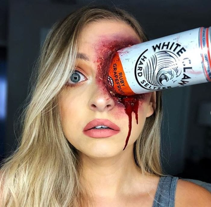 White Claw Halloween Costume - Scary Zombie Makeup White Claw Bottle In Eye