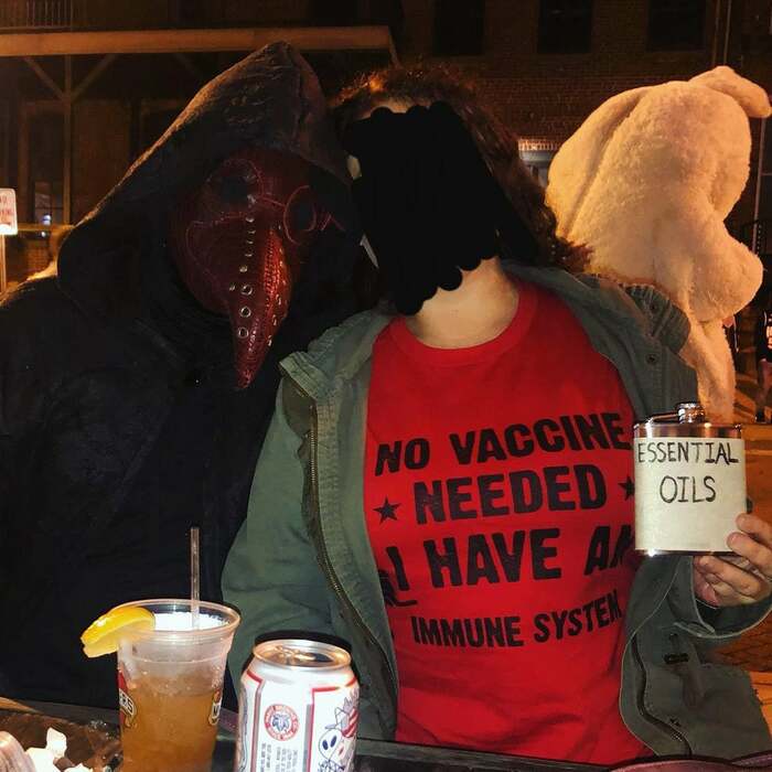 funny couples costumes - Plague Doctor and Antivaxxer