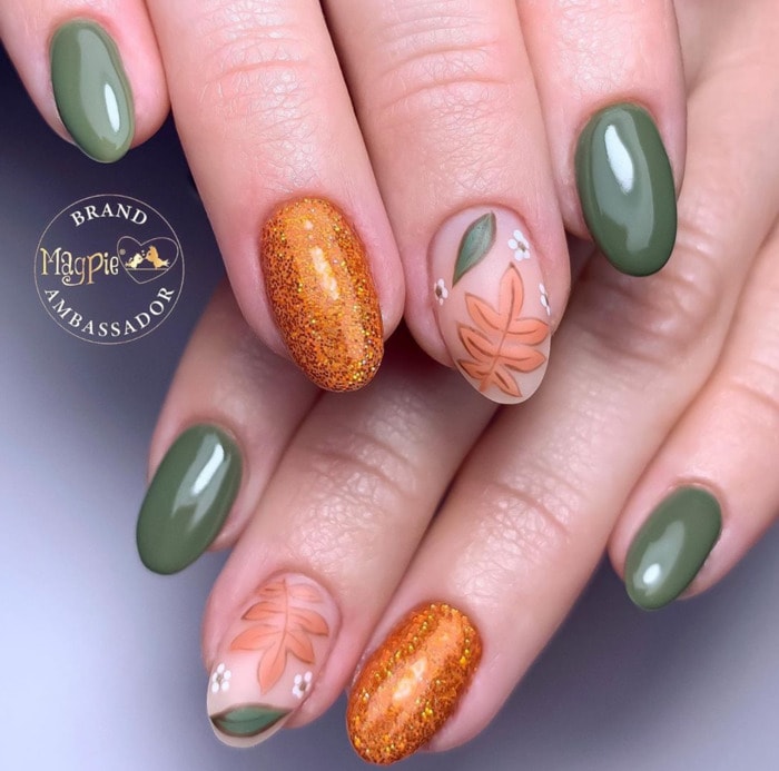 Thanksgiving Nails - Green and Gold