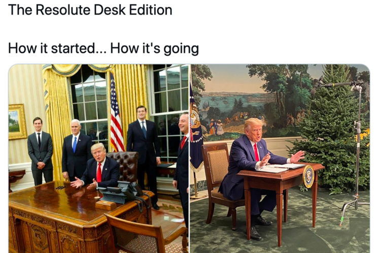 Trump Held a Conference at a Tiny Desk and People Are In Stitches