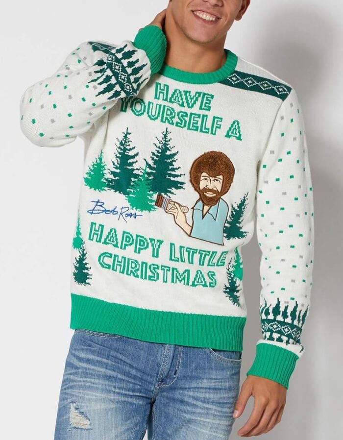 Ugly Christmas Sweaters - Have yourself a Happy little Christmas Bob Ross