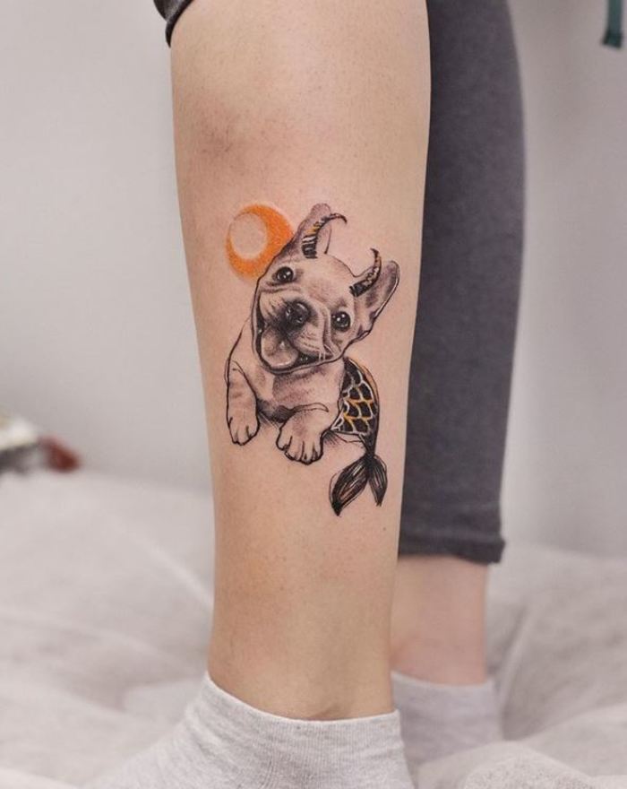 Capricorn tattoos - Cute puppy with fish tail