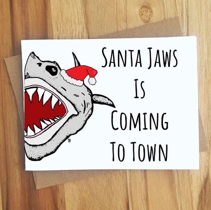 Christmas Puns - Santa Jaws is coming to town shark card