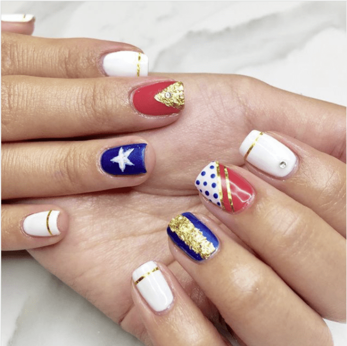 Wonder woman nails - red gold and blue