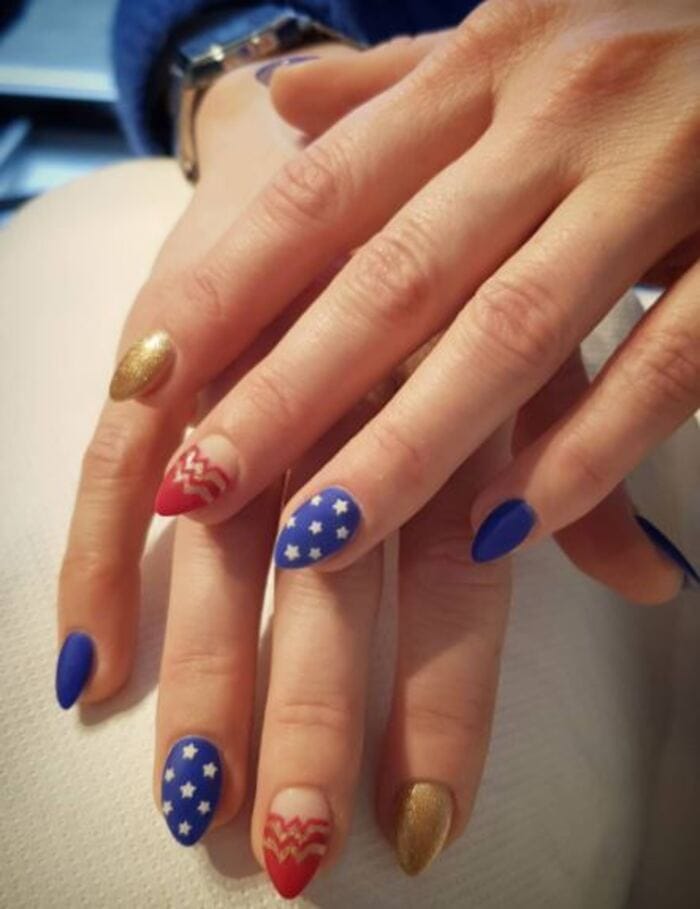 Wonder woman nails - Gold blue and red