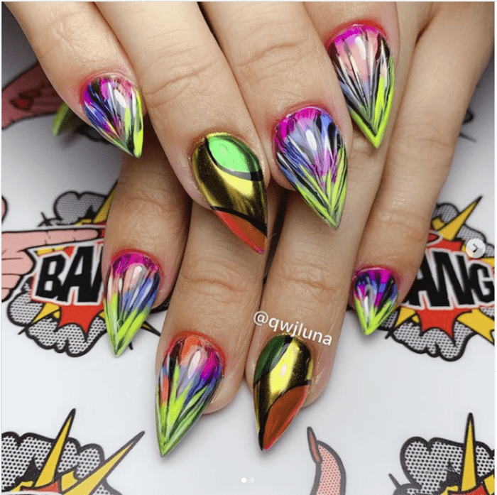 Wonder woman nails - Metallic multi coloured nails