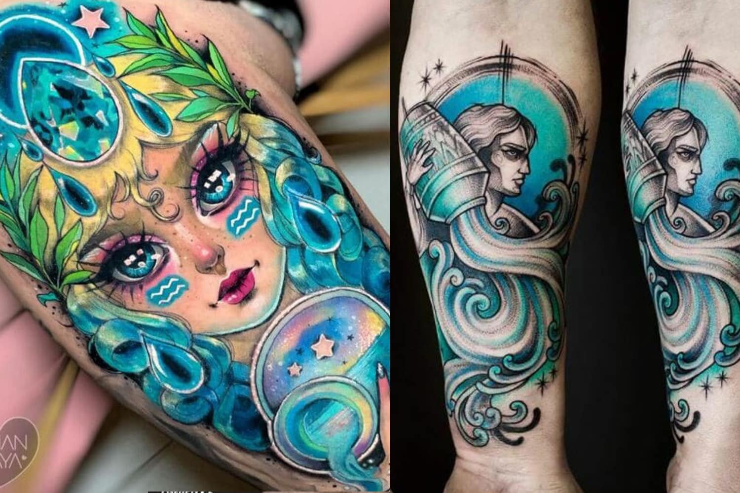 Aquarius Horoscope Flower Tattoo Tattoo Design and Tattoo Stencil/template  Instant Digital Download Tattoo Permit - Etsy