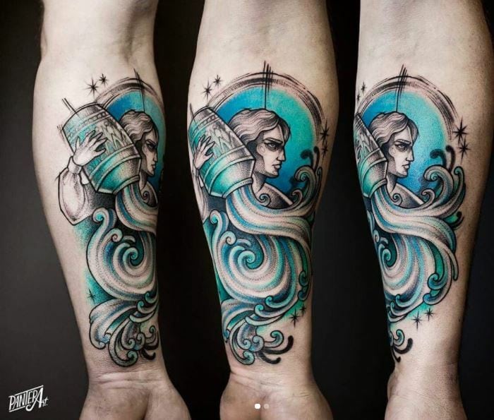 Aquarius Tattoos - Large blue water bearer tattoo