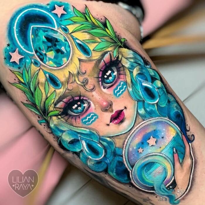 Aquarius Tattoos - vibrant water bearer tattoo