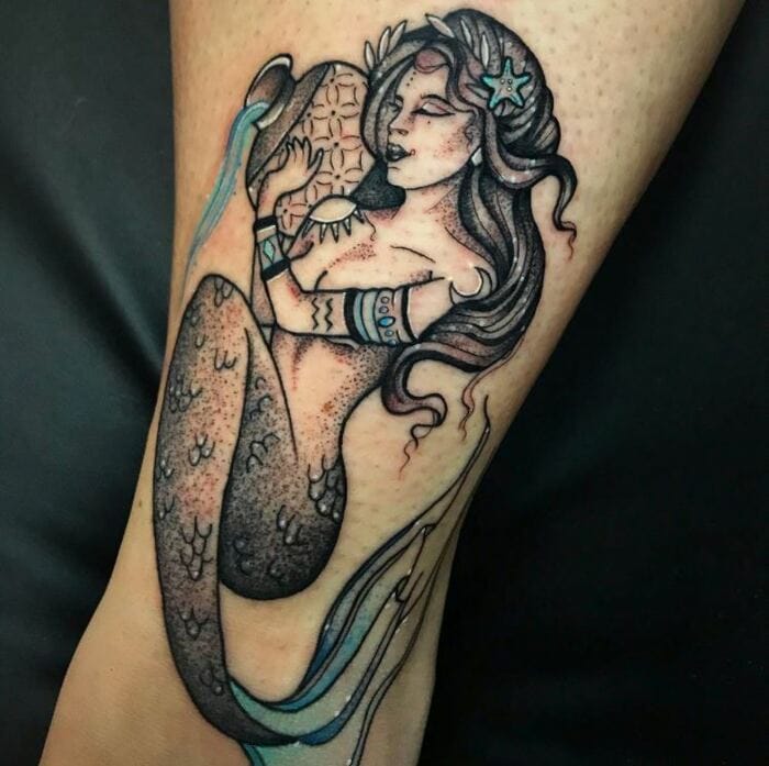 Aquarius Tattoos - black and blue mermaid