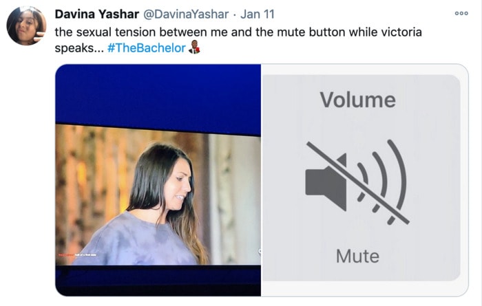 The Bachelor Tweets - Victoria mute button