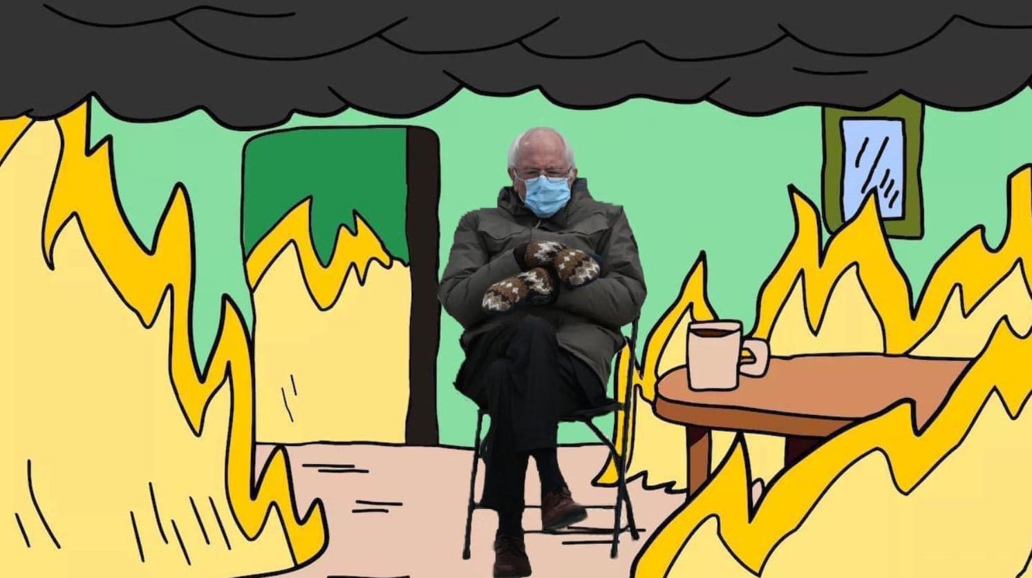 Bernie Sitting Memes - Surrounded by fire