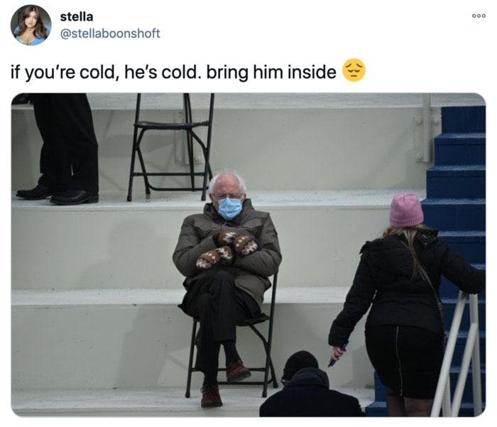 Inauguration Day Tweets Memes - Bernie cold bring him inside