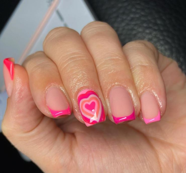 Valentines Nails - Pink hearts and tips
