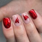 Valentines nails - Red shimmer hearts