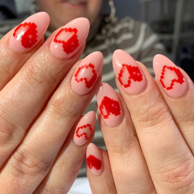 Valentines Nails - Pixel hearts