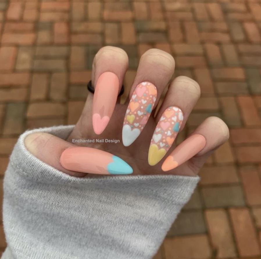 Valentines Nails - candy pastel hearts