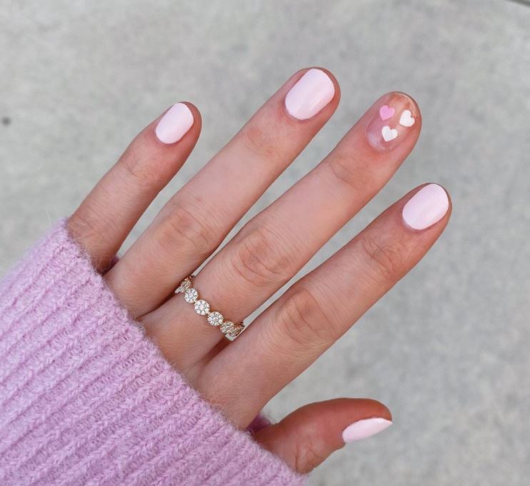 Valentines Nails - White pink and hearts