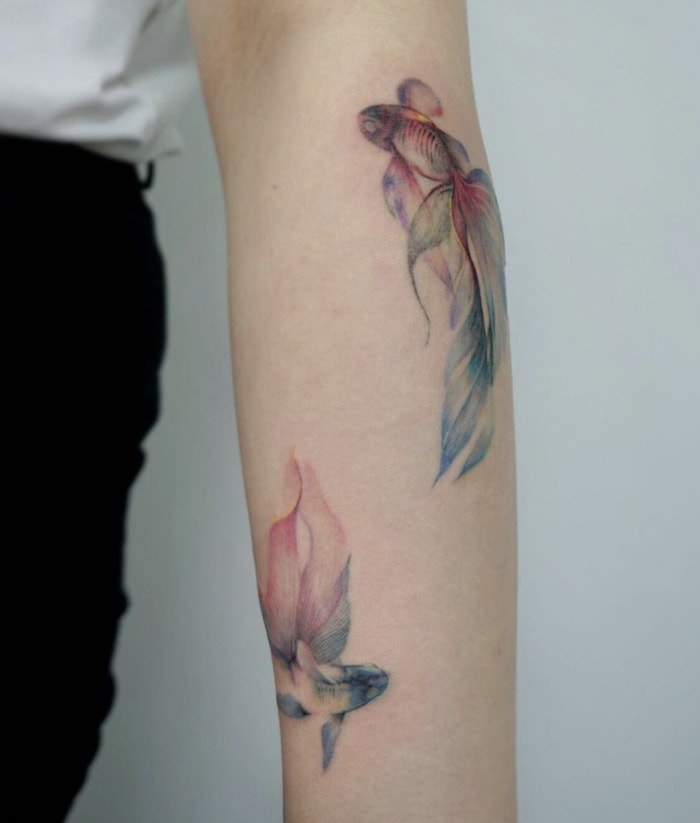 Pisces Tattoos - watercolor matching fish