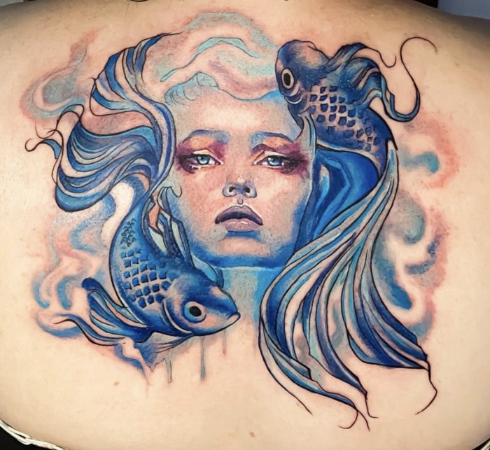 Pisces Tattoos - fish hair mermaid