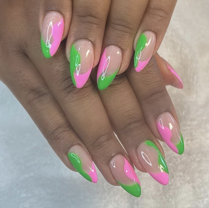 Spring Nail Designs - pink and green color blocked nails