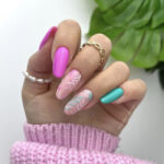 Spring Nail Designs - neon pink green flowers nails