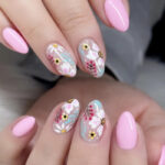 Spring Nail Designs - pink nails with floral art