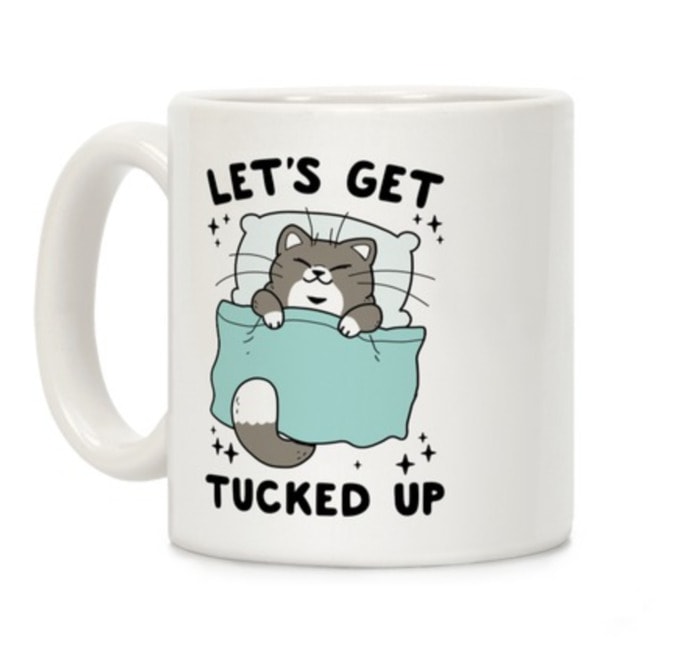 Cute Puns - Let's Get Tucked Up cat coffee mug