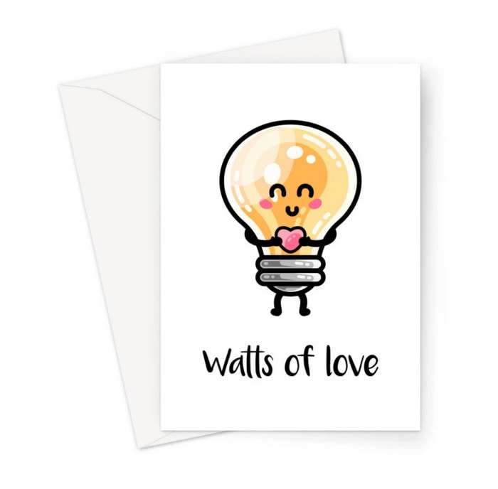 Cute Puns - Watts of love lightbulb greeting card