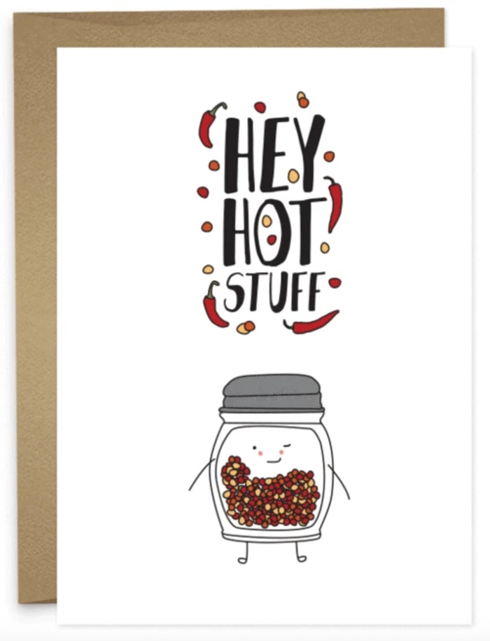 Cute Puns - Hey hot stuff pepper flakes greeting card
