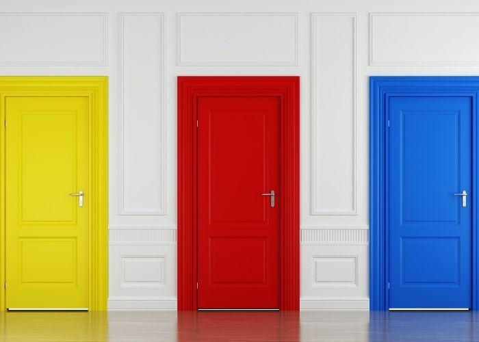 Knock Knock Jokes - three doors red yellow and blue