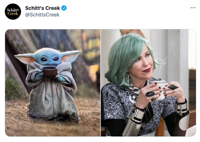 Schitt's Creek memes - Baby Yoda as Moira Rose