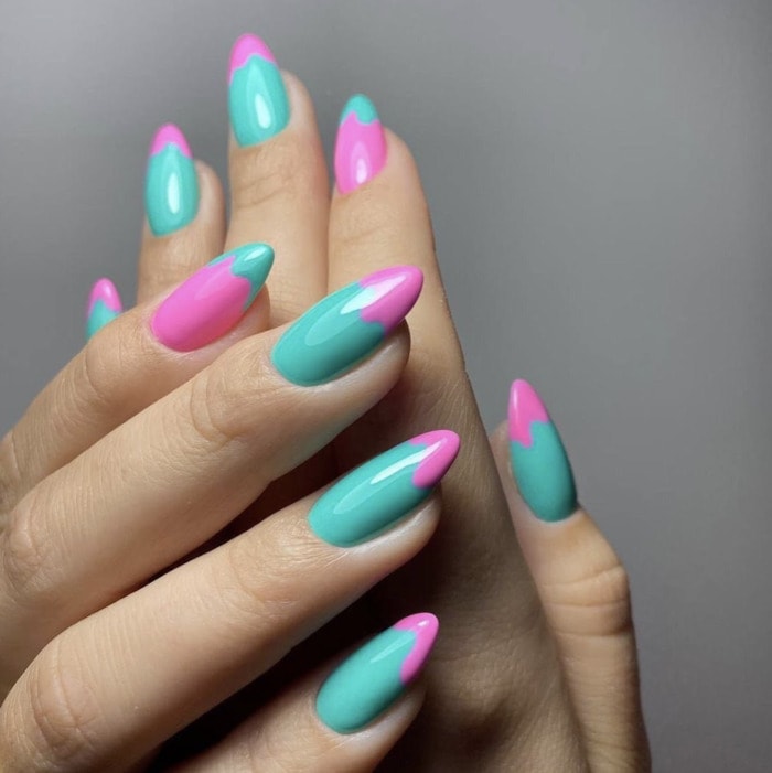 Spring Nails - retro teal and pink design
