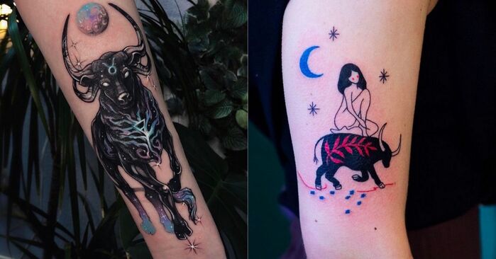 Taurus Tattoos - bull and nude woman