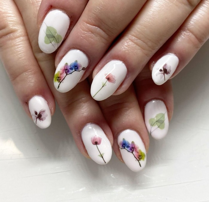 Nail Designs - white floral decals