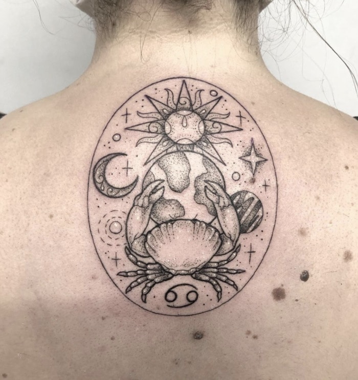 Cancer Zodiac Tattoo - Dot Work Sun and Moon