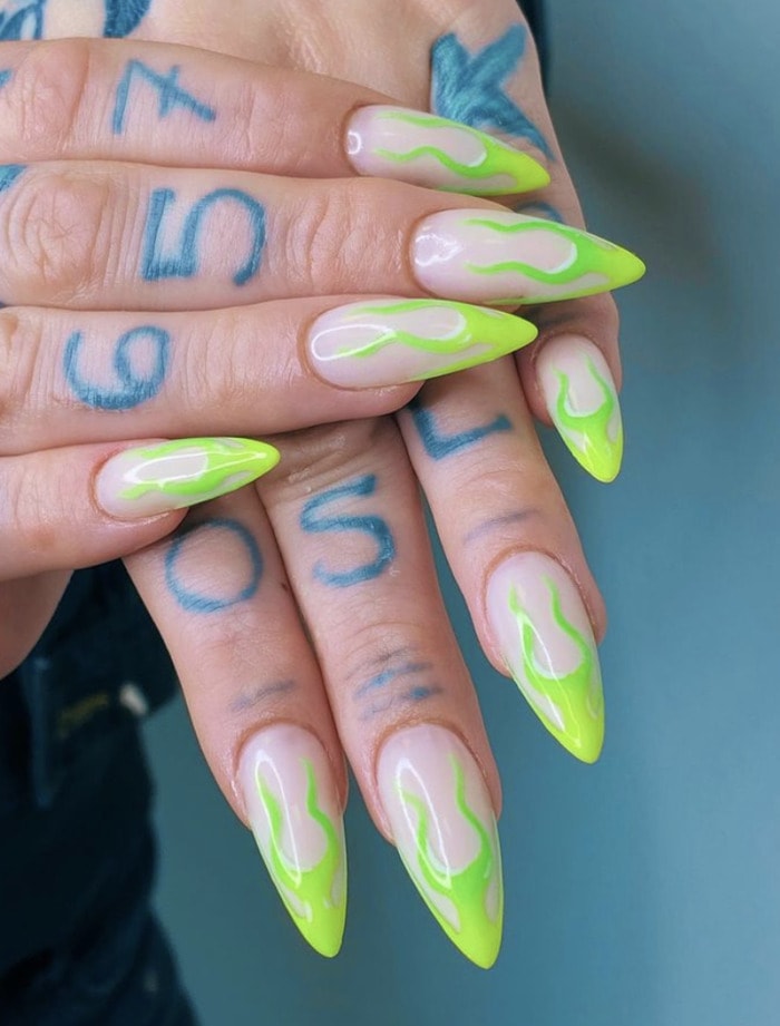 Neon Nails - Green Flame nails