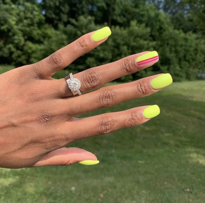 Neon Nails - striped yellow nails