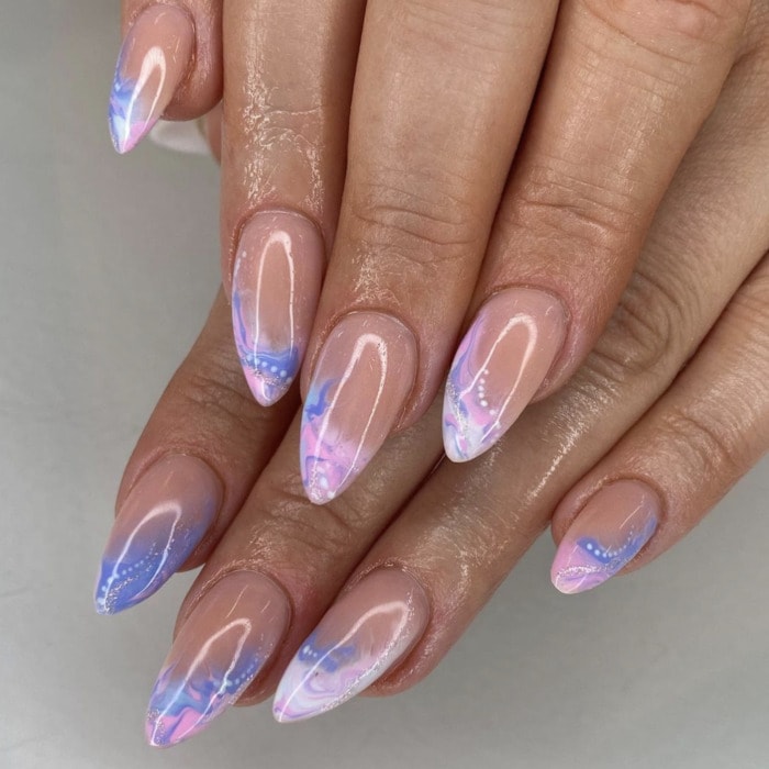 Purple Nail Designs - marbled pastel nails