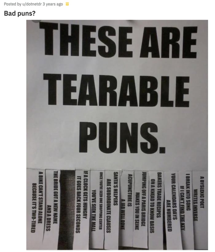 Bad Puns - tearable puns