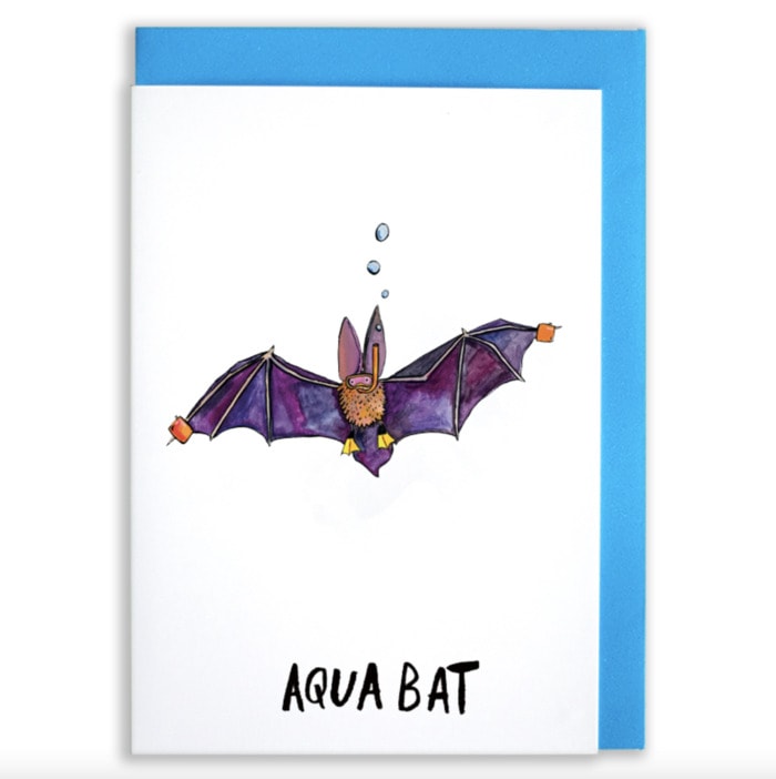 Bat Puns - Aqua Bat Card