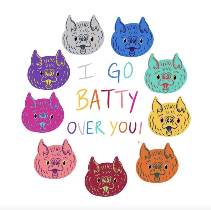 Bat Puns - I Go Batty Over You! Bat card