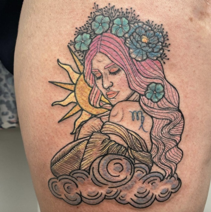 Virgo Tattoo - girl with flower crown